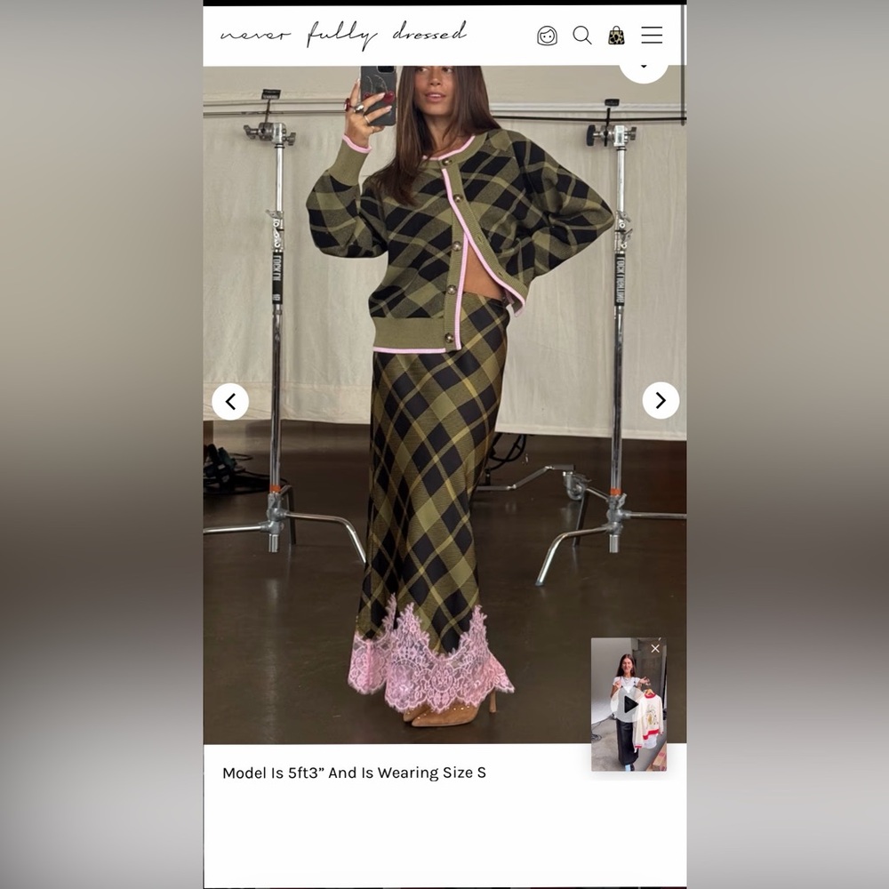 Olive & Black Argyle Knit Midi Skirt and sweater